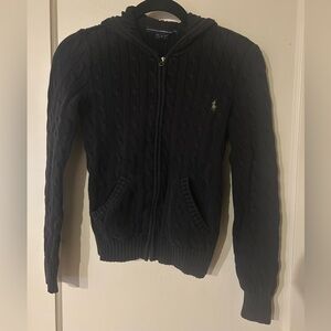 Ralph Lauren Black Zip-Up Cable Knit Sweater